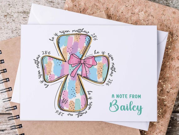 Personalized Note Cards & Envelope | He Is Risen Watercolor Cross Greeting Card, Baby Shower Card, Christian Ephemera