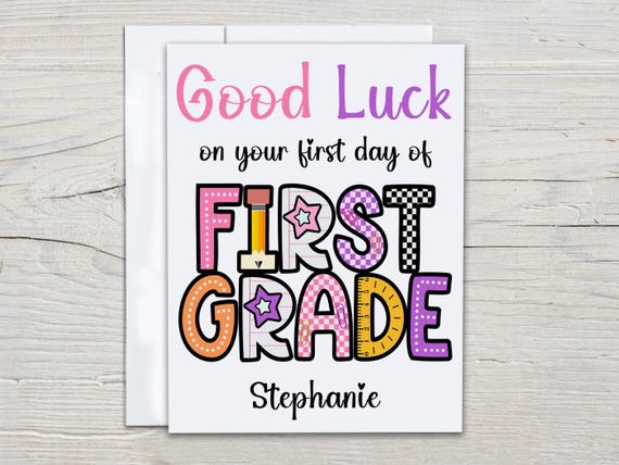 Personalized First Day of School Card, Hello 1st Grade, Good Luck Card, Starting School Card, Best Wishes, New Beginnings, GL3