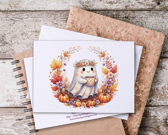 Fall Boho Ghost Notecard Set, Blank Notecard Set, Letter Writing Set, Everyday Card, Snail Mail, Just Because Card, Autumn Greeting, FA1