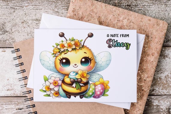 Cute Easter Bee Stationary Note Cards, Custom Notecards for Penpal, Aesthetic Stationery, A2 Personalized Set, Bee Lover Gift