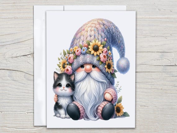 Gnome and Cat Notecards, Cute Stationary Set, Garden Gnome Cards, Snail Mail, Everyday Cards, Just Because, Blank, Everyday, Birthday, EC262