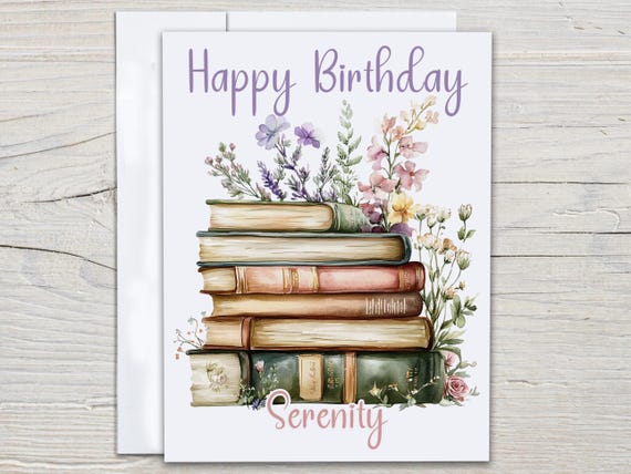 Watercolor Book Birthday Card, Personalized Bday Card, Reader Card, Book Lover Birthday, Bday Card for Friend, Bday Card for Her, BC273