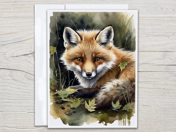 Fox Watercolor Card Set, Blank Notecards, Notecard Set, Just Because Card, Snail Mail, Thank You Card, Miss You, Countryside Animal, EC55