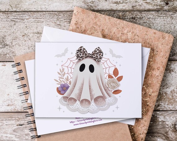 Kawaii Lace Coquette Ghost Notecards, Everyday Notecards, Snail Mail, All Occasion Cards, Just Because Card, Blank Notecards, HN57