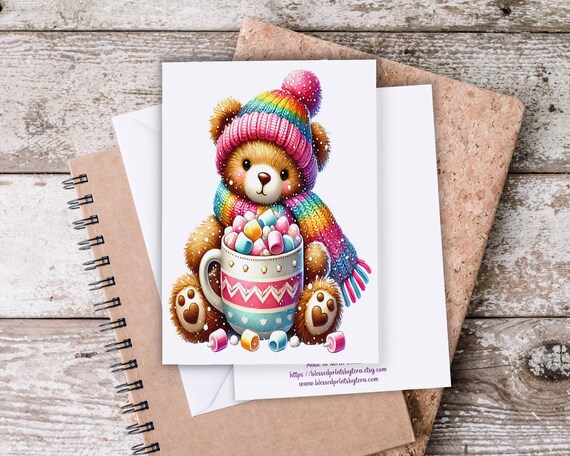Cute Christmas Teddy Bear Notecard Set, Teddy Bear Christmas, Bear Christmas Card Pack, Plush Christmas Stationary, Holiday Thank You, EC422