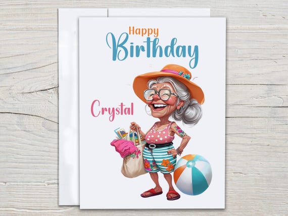 Personalized Granny Birthday Card, Funny Bday Card, Over the Hill, 60th Birthday Card, 70th Birthday Card, Beach Theme, 80th, Sister, BC193