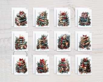 Christmas Book Lover Notecard Set: Watercolor Holiday Thank You Cards