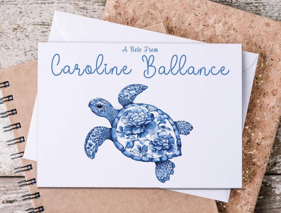 Chinoiserie Turtle Note Cards, Personalized Sea Turtle Greeting Cards, Custom Stationary, Ginger Jar Design, Grandmillennial Style, NC14