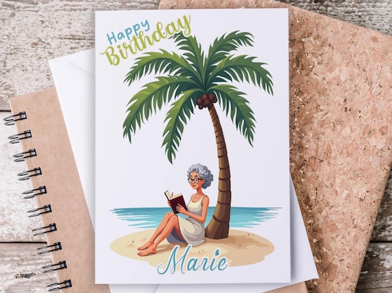 Personalized Birthday Card, Lady on the Beach, Custom Bday Card, Greetings Card, Bday Card for Her, Bestie Birthday Card, Nana Birthday,BC55