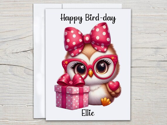 Personalized Owl Birthday Card, Cute Bday Card, Bird Birthday Card, Happy Bird Day Card, Bestie Birthday Card, Pretty Birthday Card, BC249