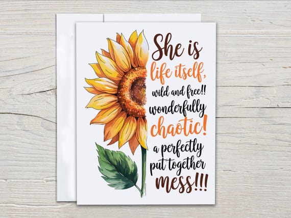 Notecard for Her – Sunflower Empowerment Card, Funny Snarky Quote, Wild & Free Woman, Inspirational Stationery, Bestie Gift Idea, EC400