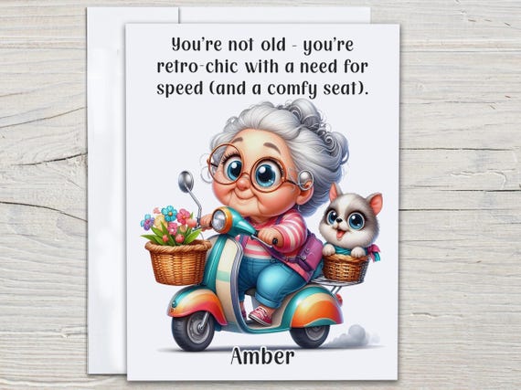 Personalized Retro-Chic Birthday Card, You’re Not Old Bday Card, Punny Bday Card, Funny Card For Her, Adult Card, Best Friend Bday, BC179