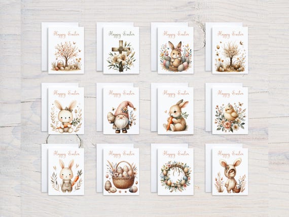Easter Card Assortment, Easter Card Pack, Cute Vintage Easter Card, Happy Easter Greeting, Assorted Note Cards, Blank Notecards, GC25