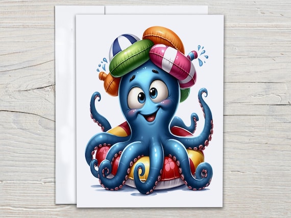 Kawaii Octopus Notecards, Everyday Card, Miss You Card, Just Because Card, Cute Stationary, Octopus Cards, All Occasion Cards, EC163