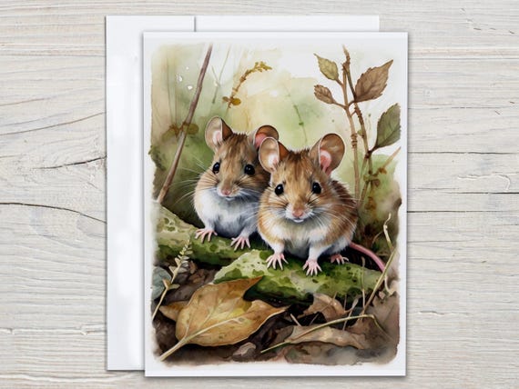 Watercolor Mice Card Set, Blank Notecards, Notecard Set, Wildlife Cards, Everyday Card, Snail Mail, Thankyou, Bday Card, Just Because, EC58