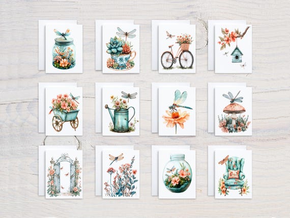 Watercolor Dragonfly Notecard Set, Blank Notecards, Assorted Cards Variety Pack, Cute Stationary Set, All Occasion Cards, Thank You, CS171