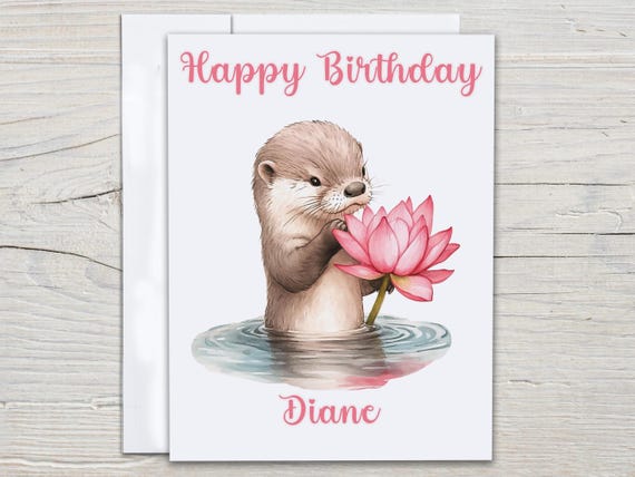 Personalized Otter Birthday Card, Watercolor Otters Greeting, Wildlife Card, Happy Bday, Bestie Bday Card, Simple Card, Sister, Mom, BC227