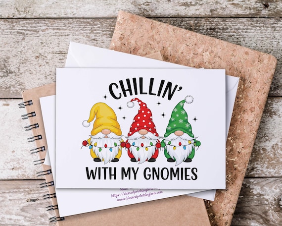 Chillin With My Gnomies Notecard Set, Gnome Notecards, Everyday Card, Snail Mail, Just Because Card, Blank, Christmas Stationary, CH3
