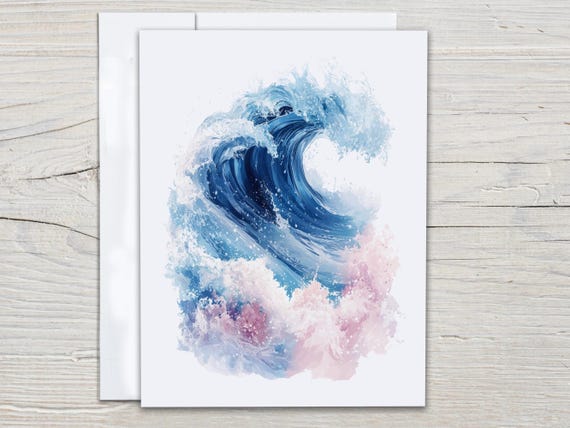 Watercolor Wave Notecard Set, Cute Stationary Set, Snail Mail, Ocean Background, Correspondence, Just Because Card, Everyday Card, EC248