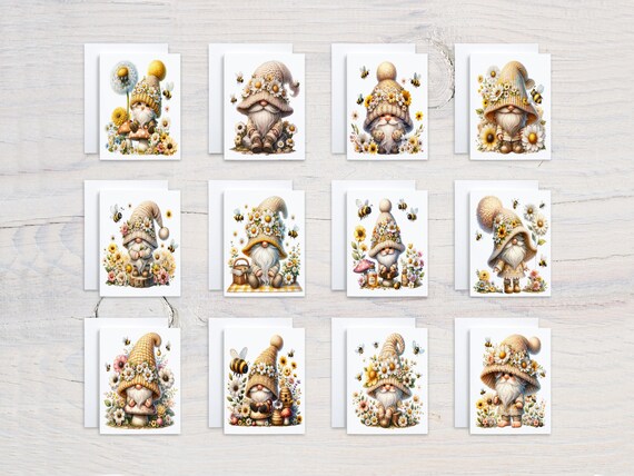 Bee Garden Gnomes Notecard Set, Assorted Cards, Card Assortment, Everyday Card, All Occasion Cards, Just Because Card, Thank You Card, CS145