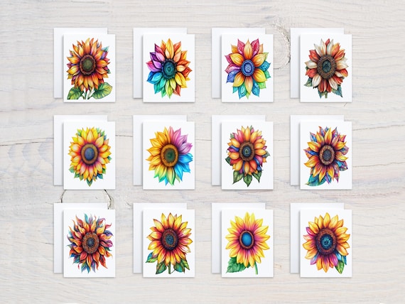 Watercolor Sunflower Notecard Set, Sunflower Stationary, Blank Notecards, Sunflower Card, All Occasion Card Assortment, Assorted Card, CS213