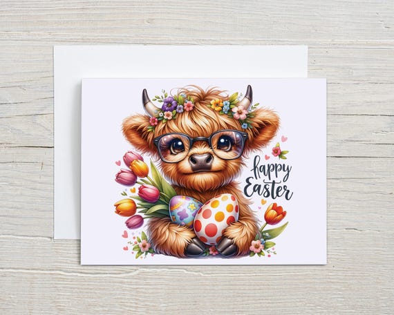 Personalized Note Cards, Kawaii Easter Highland Cow, Custom Stationary, Penpal Gift, Aesthetic Stationery, Cute Card, Highland Cow Gifts