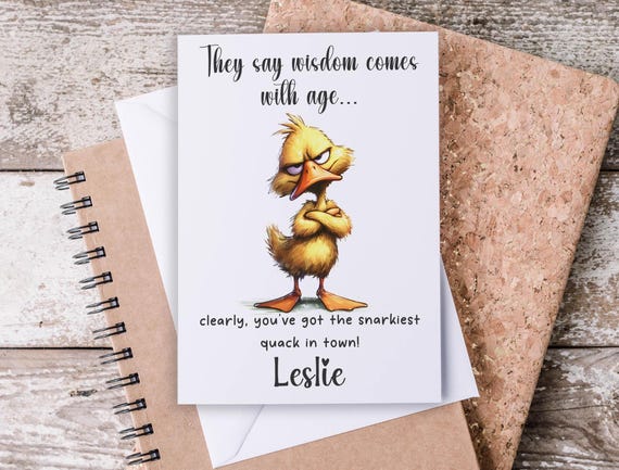 Personalized Snarky Birthday Card, Duck Pun Card, Over the Hill, 60th Birthday Card, Funny Adult Birthday Card, 70th Birthday Card, BC29