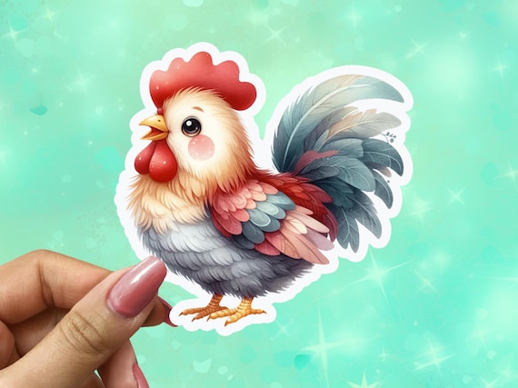 Kawaii Rooster Vinyl Sticker, Kidcore Sticker, Farm Animal Sticker, Water-Resistant Cute Chicken Decal, Animal Stickers, VN90