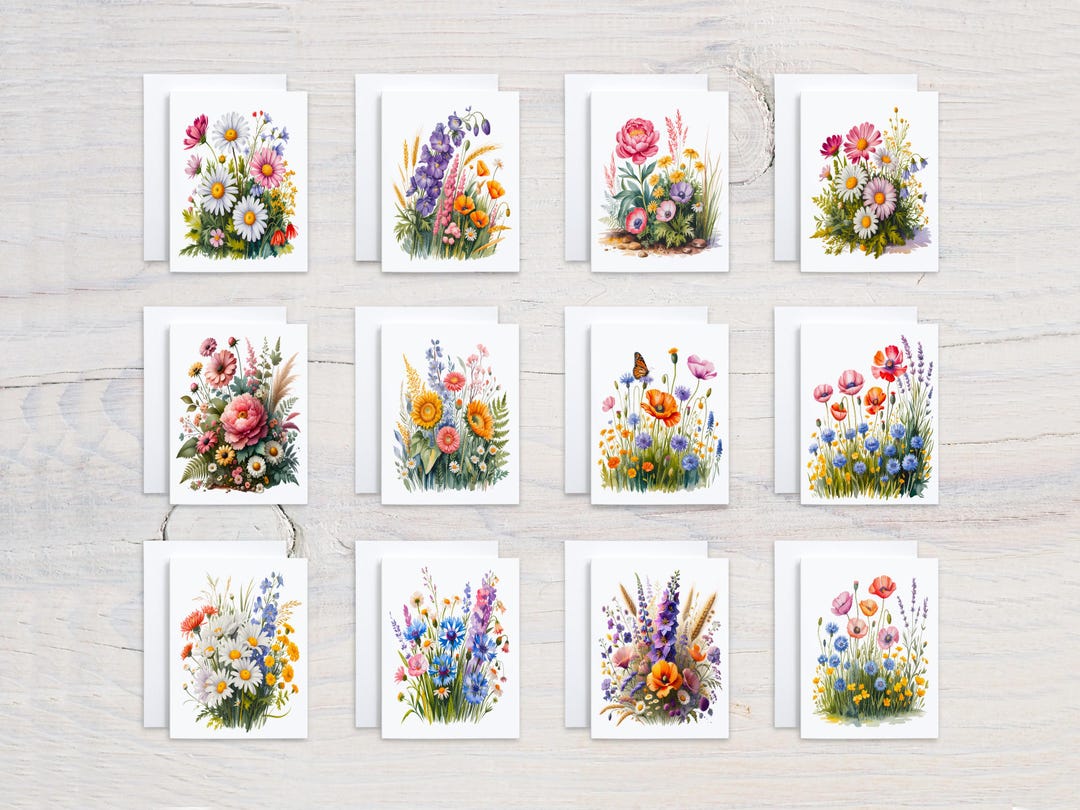 Wildflower Greeting Card Pack, Blank Notecard, Cute Stationary Set ...
