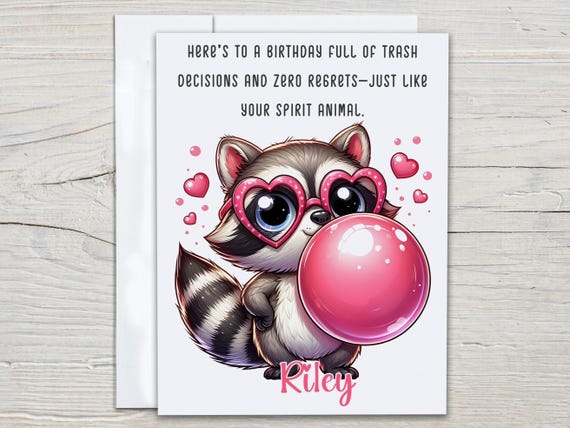 Personalized Funny Raccoon Birthday Card, Rude Bday Card, Snarky Message, Bday Card For Mom, Trash Panda, Bestie Birthday Card, BC138