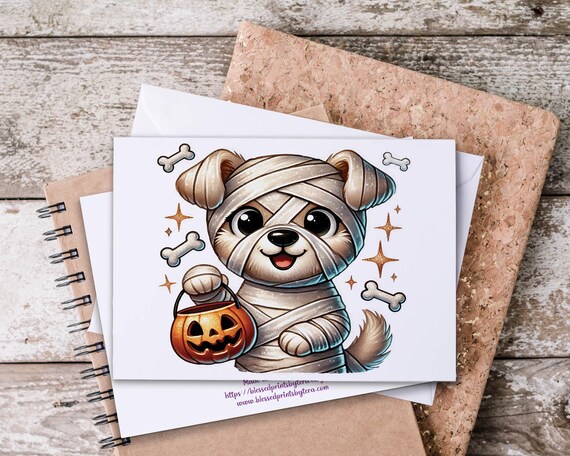 Mummy Dog Notecard Set: Spooky Halloween Snail Mail