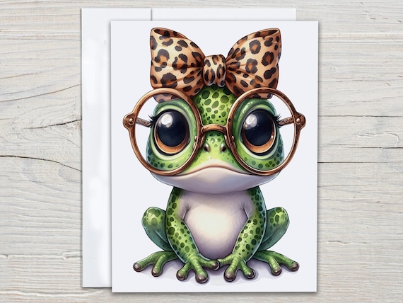 Frog Greeting Card Pack, Notecard Set With Coquette Bow, Note Card With Envelopes, Just Because Card, Snail Mail, Thank You, Birthday, EC32