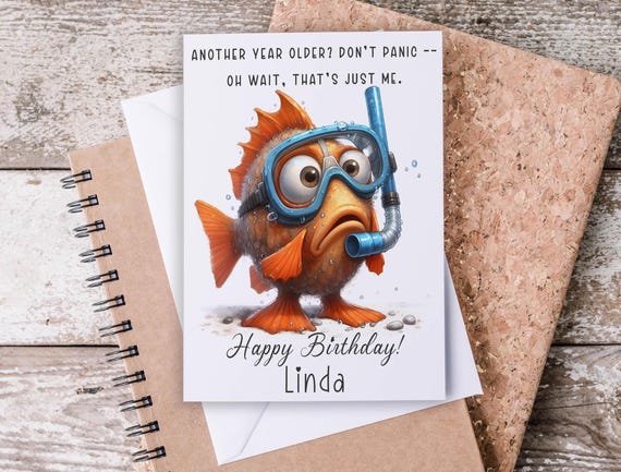 Personalized Funny Fish Birthday Card, Snarky Birthday Card, Silly Birthday Card, Funny Fish Card, Pun Birthday Card, Bestie Birthday, BC32