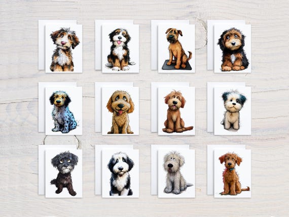 Cute Watercolor Doodle Dogs Notecard Set, Card Assortment, Variety Pack, Get Well Soon Card, Dog Thank You Card, Everyday, Birthday, CS232
