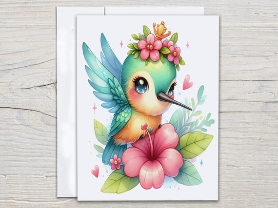 Cute Hummingbird Card Set, Bird Birthday Card, Just Because Card, Blank Notecard, Hummingbird Gift, Miss You Card, Thank You Card, EC121