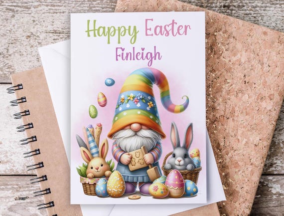 Happy Easter Cards with Gnomes, Personalized Easter Card, Cute Easter Card, Easter Gnome, Spring Gnomes, Baby's First Easter Card, GC33