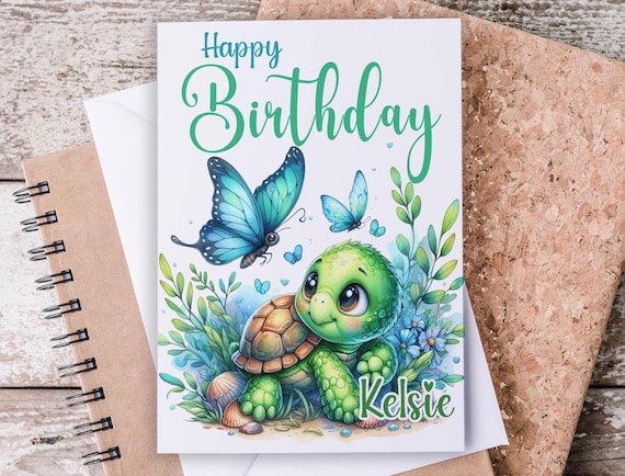 Personalized Turtle Birthday Card, Cute Turtle, Turtle Greeting Card, Sea Turtle, Turtle Lover, Turtley Awesome, Animal Birthday Card, BC39