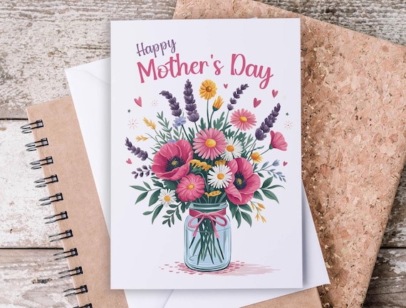 Mother's Day Card, Cute Bouquet Flowers, Pink Mothers Day, Greeting Card, Floral Mothers Day, 1st Mother's Day Card, Happy Mothers Day, GC48