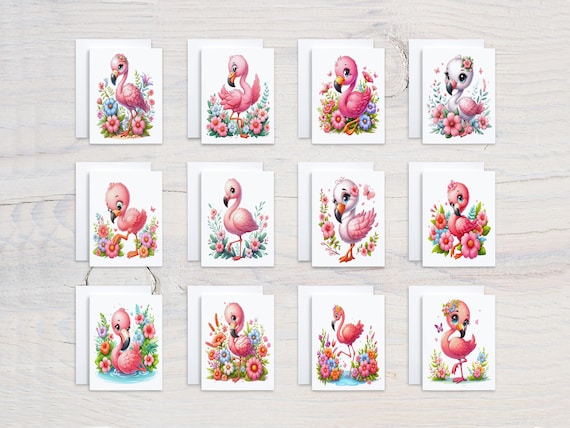 Flamingo Watercolor Notecard Set, Assorted Cards, Cute Cards Variety Pack, Just Because Cards, Blank Notecards, All Occasion Cards, CS220