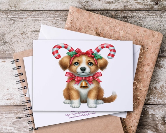 Cute Christmas Dog Notecard Set, Dog Stationary, Puppy Stationery, Holiday Thank You, Winter Greeting Card, Christmas Notecards, CH9