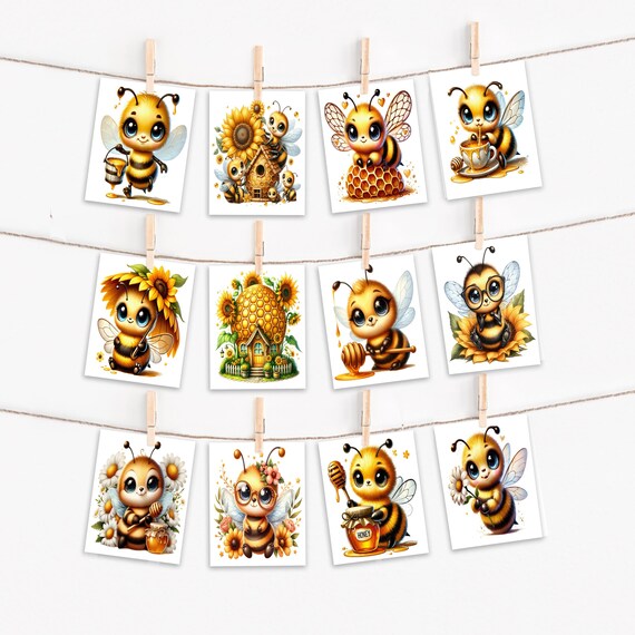 Assorted Card Set, Cute Bee Cards, Birthday Card Pack, Blank Notecards, Thinking of You, Everyday Card Collection, Variety Pack, CS58