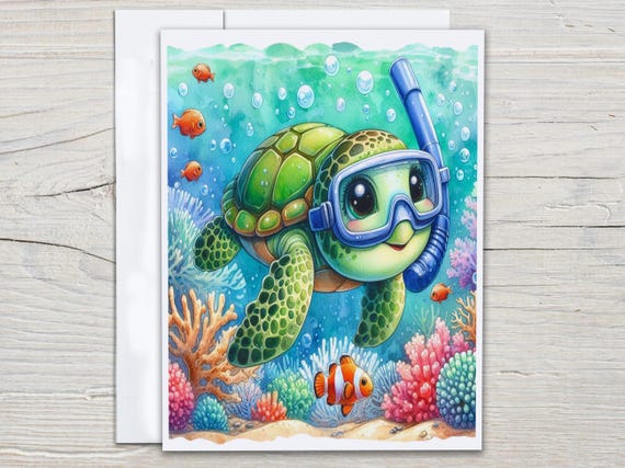 Turtle Notecards with Envelopes, Blank Notecard Set, Thinking of You, Everyday Card, Snail Mail, Turtle Greeting Card, Just Because, EC27