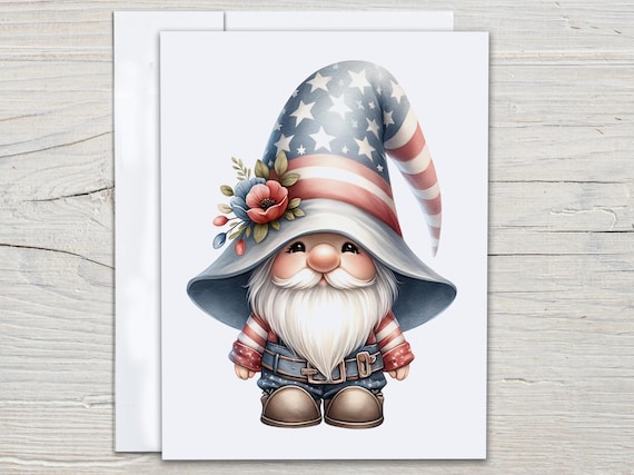 Patriotic Gnome Greeting Cards, Just Because Card, Fourth of July Cards, Card Assortment, Everyday Card,  Memorial Day Card Pack, EC128