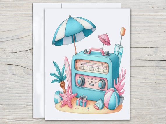 Cute Retro Beach Notecard Set, Everyday Card, Pretty Birthday Card, All Occasion Cards, Blank Notecards, Beach Birthday Card, EC165