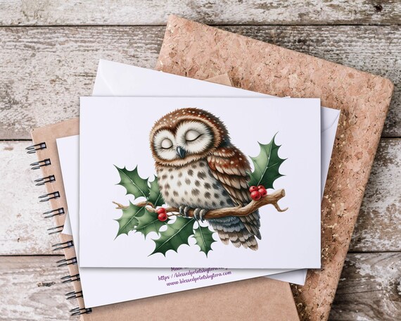 Snowy Owl Notecard Set, Winter Notecards, Cute Owl Card, Blank Notecard, Winter Woodland, Gift for Owl Lovers, Christmas Owl, Card Set