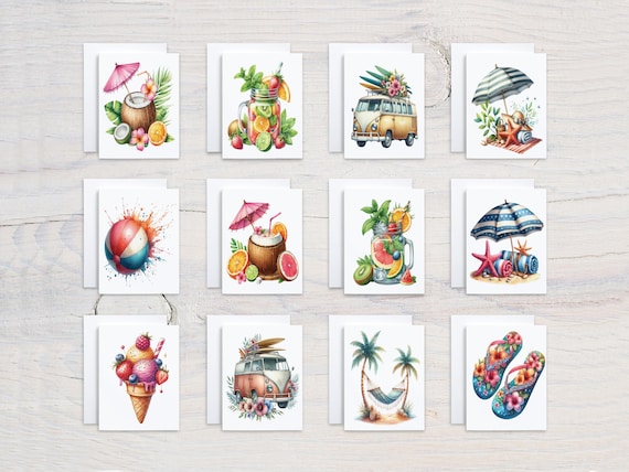 Summer Landscape Card Assortment, Cute Stationary Set, Thankyou Card, Miss You Card, Blank Notecard Variety Pack, Watercolor Everyday, CS190