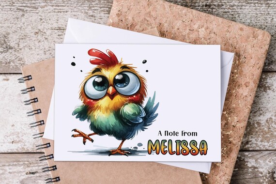 Personalized Note Cards with Kawaii Rooster, A2 Sized, Custom Stationary, Cute Stationery, Penpal Gift, Funny Rooster, Kawaii Stationary