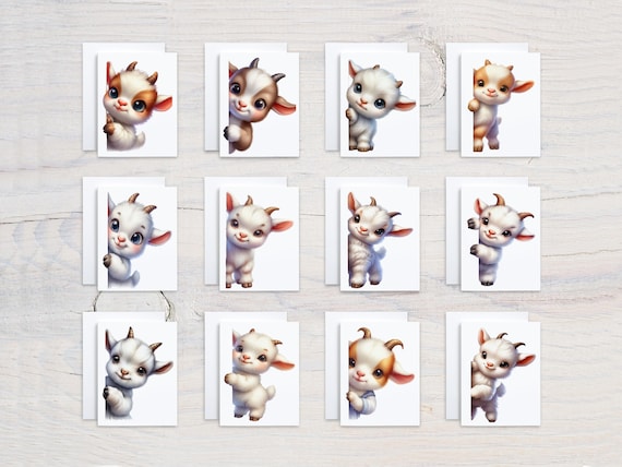 Assorted Notecards With Baby Goats, All Occasion Cards, Blank Notecard, Just Because Cards, Everyday Card, Cute Stationary, Bulk Card, CS279