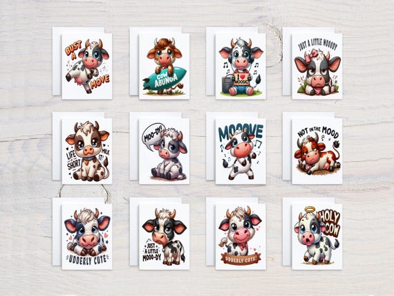 Funny Cow Notecard Set, Blank Assorted Cards, Just Because Card, Cow Cards with Sayings, Watercolor Cow, All Occasion, Everyday Card, CS148