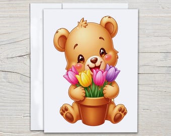 Cute Watercolor Bear Notecard Set, Everyday Cards, Miss You Card, Snail Mail, All Occasion Cards, Just Because Card, Bear Stationery, EC350